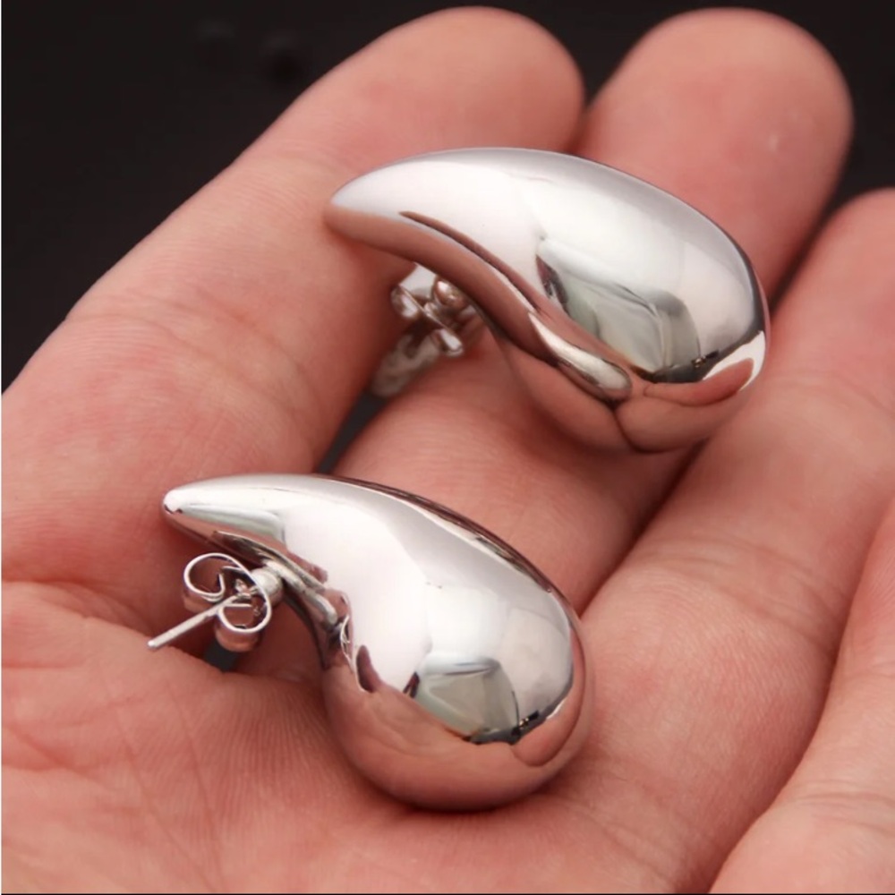 White Gold Filled Water Drop Large Statement Earrings